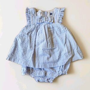 janie and jack baby girl 3-6 months Blue Striped Seersucker Dress One-piece